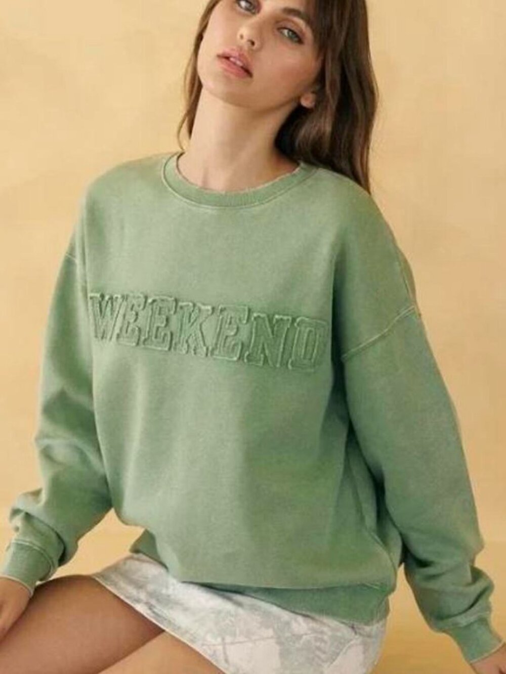 Weekend Patched Vintage Washed Sweatshirt - Laurel Green